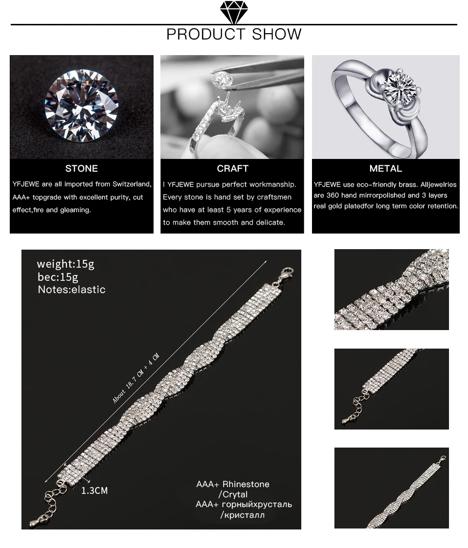 YFJEWE, модные ювелирные аксессуары, браслеты с кристаллами для женщин, женские браслеты с подвесками, свадебные ювелирные изделия с камнями, B133