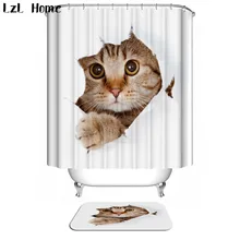 LzL Home 3D Shower Curtain Bath Mat Funny Animal Bathroom Product Set Waterproof Bath Curtains Non-slip Rugs Kid's Toilet Decor