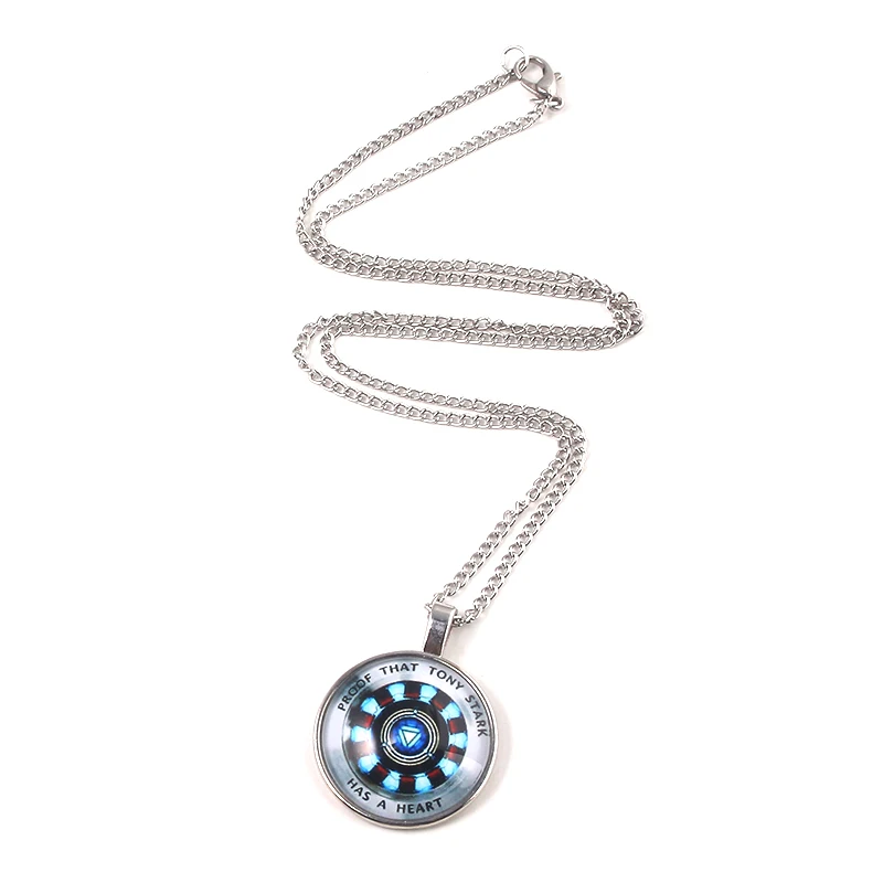 20Pcs/lot Avengers Iron Man Heart Pendant Necklace Glass Round Custom Made Creative Women Men Necklaces Choker Kolye Jewelry