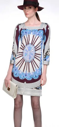 2017 Rushed New Arrival Silk Cotton Party Dresses Spring And Summer Fashion Elegant Square Collar Print