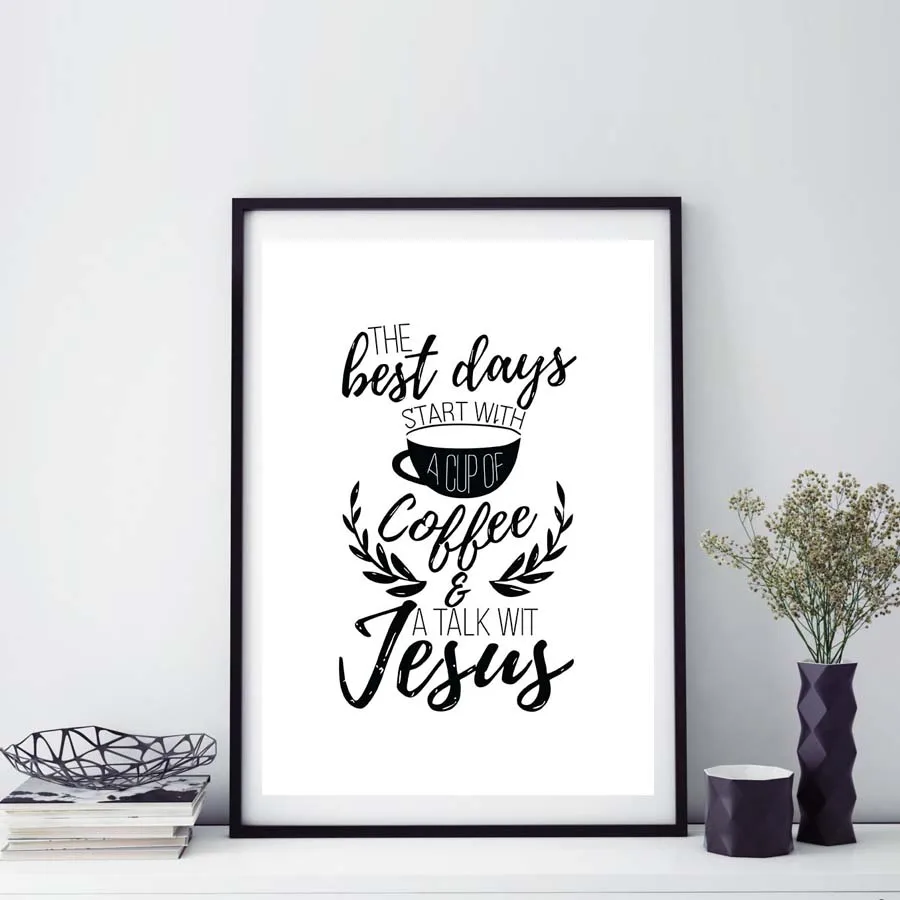 

The Best Days Start With A Cup Of Coffee Quotes Canvas Poster Nordic Minimalist Art Canvas Painting Modern Kitchen Home Decor