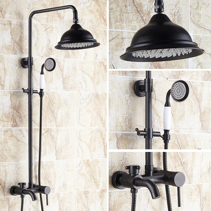 Luxury Black Color 8 inch Overhead Shower Brass Rainfall Shower Setin Shower Faucets from Home