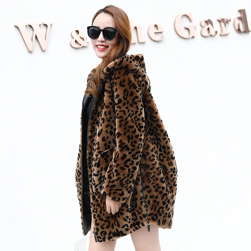 Women Leopard Faux Fur Coat Autumn Winter Woolen Overcoat