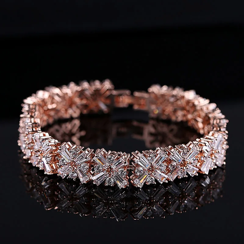 

Sparkling CZ Stones Bracelets For Women Cubic Zirconia Cluster Flower Design White/Rose Gold Color Charm Bracelet Jewelry LB0436