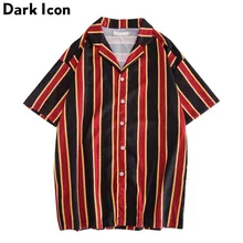 Dark Icon Stripe Shirt Men Short Sleeve 2019 Summer Turn-down Collar Beach Shirts for Men Hawaii Shirts 3 Colors