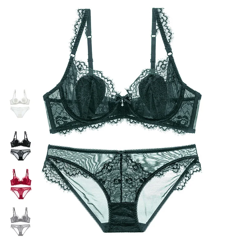 

New Gather Adjusted Thin Cup Lingerie Bra Set Underwear Transparent Temptation Sexy Bra Set For Women High Waist Bra & Brief Set
