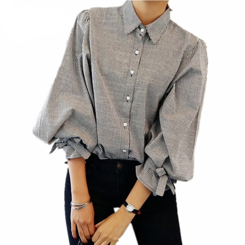 Achat TissarLG Femmes Chemisier Rayé à Manches longues Turn down Collar Femmes Top Tissu