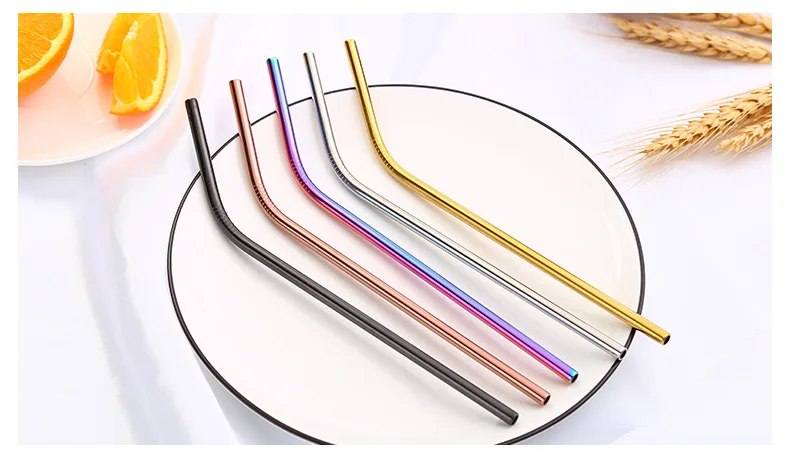 

1PC Hot Sale Rainbow Color Stainless Steel Straw Set Mirror Polished Sucker Beverages Curved Straw Drinks Straight Straw PB 002