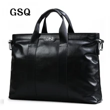Gsq hombres de cuero genuino bolso clásico de cuero de alta calidad bolsa de los hombres de negocios bolsa de 14 pulgadas portátil bolsa de mensajero maletín g1881