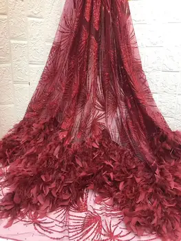 

fashionable J-6312 african Lace Fabric with feather high quality Nigerian Lace Fabric with glued glitter