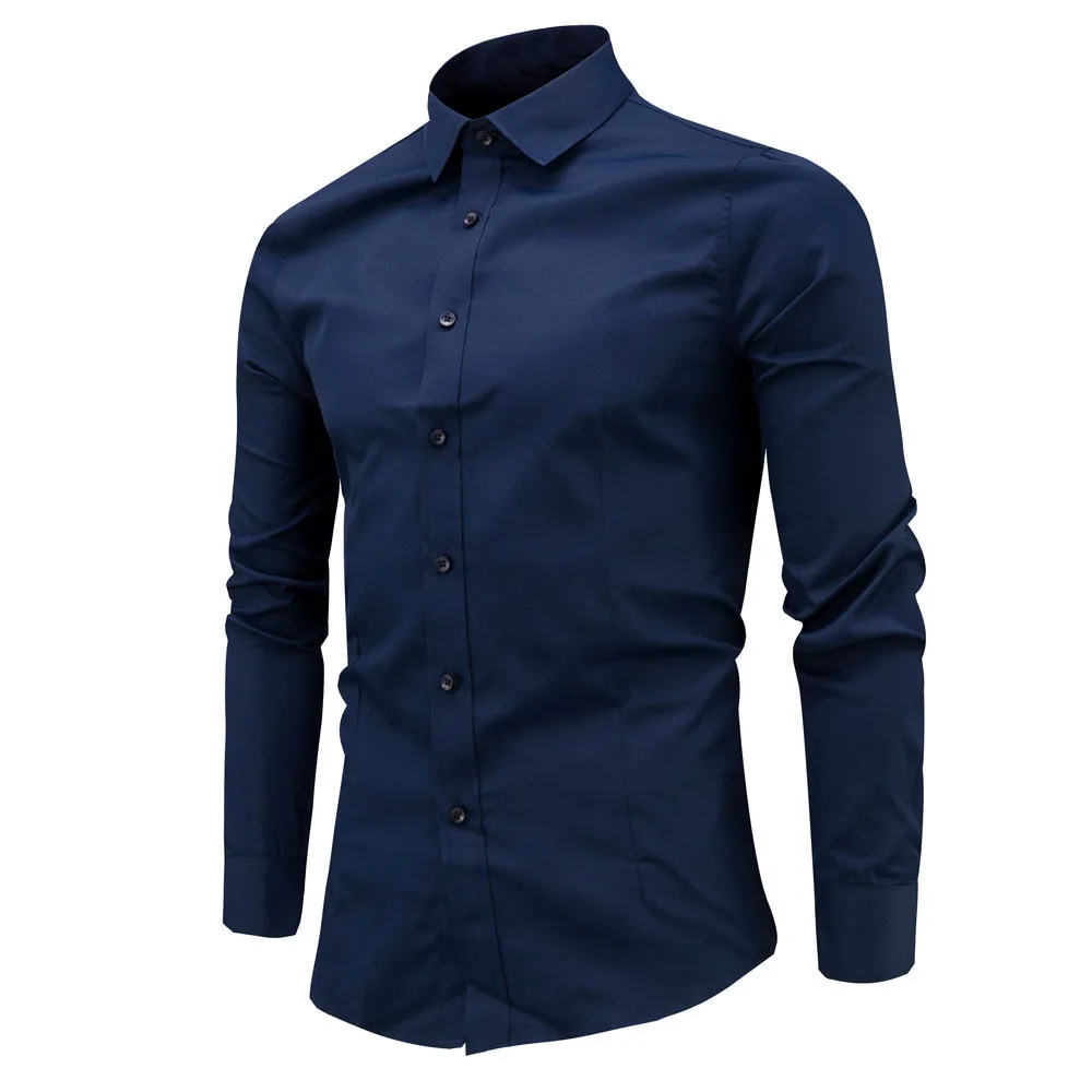 

High Quality Men's Autumn Casual Formal Slim Fit Solid Long Sleeve Dress Shirt