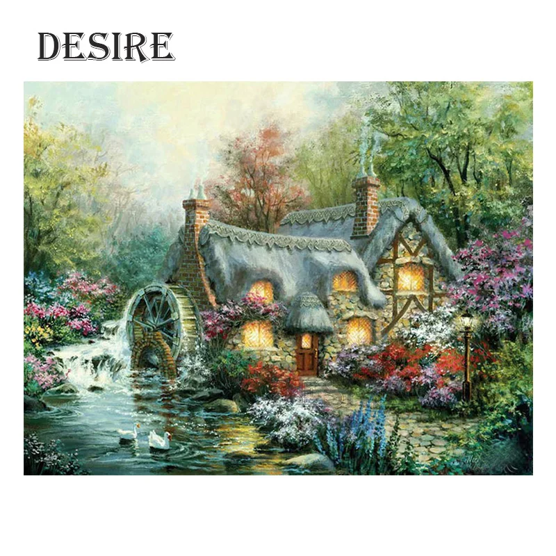 

Desire Diamond Painting Cross Stitch Landscape Forest Cottage Square Mosaic Picture Rhinestone DIY Diamond Embroidery PT1336