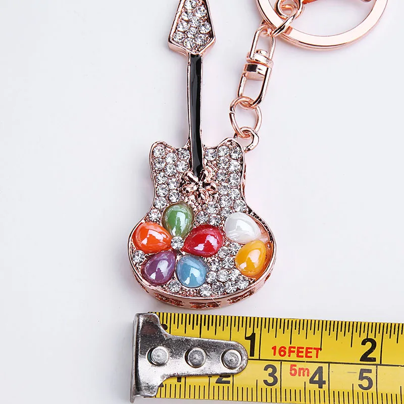 Sitaicery Unique Guitar Crystal Rhinestone Keychains Purse Bag Buckle HandBag Pendant Car Keyrings Glitter Keychains For Ladies
