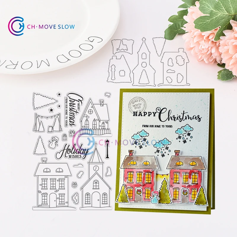 

CH CHRISTMAS TOWN Stamps and Cutting Dies Metal Cutting Dies and stamps DIY Scrapbooking Card Stencil Paper Craft Handmade