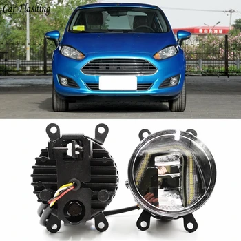 

3-IN-1 Functions Auto LED For Ford Fiesta 2009 - 2015 2016 DRL Daytime Running Light Car Projector Fog Lamp with yellow signal