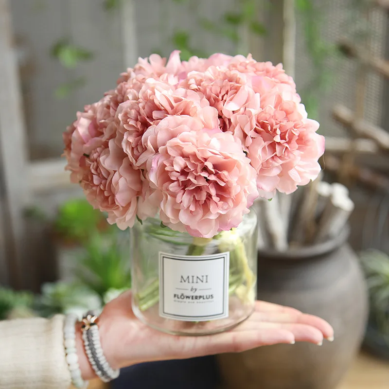 Artificial Flowers Peony Bouquet for Wedding Decoration 5 Heads Peonies Fake Flowers Home Decor Silk Hydrangeas SAD53 (4)
