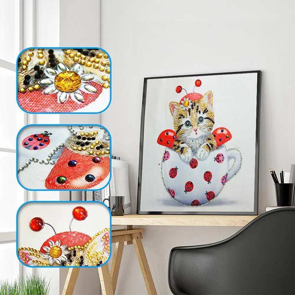 30x30 см алмазная живопись котенка DIY 3D Алмазная Вышивка Милая чашка кошка цветок