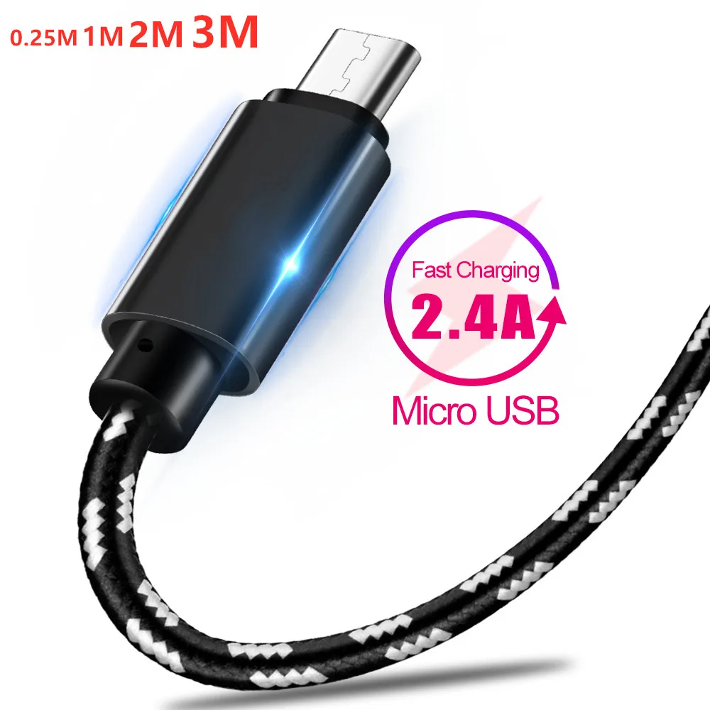 

Micro USB Cable 1M 2M 3M 5V 2.4A Fast Charging Date Sync Mobile Phone Cable For Samsung Xiaomi Android Kindle microusb cable