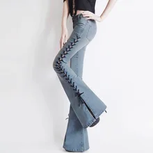 2019 spring and autumn Fashion casual sexy plus size loose Split female young girls Speaker jeans