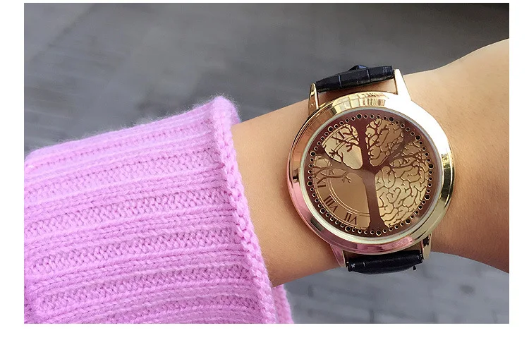 Reloj mujer, модный кожаный ремешок, светодиодный сенсорный экран, часы для женщин/мужчин, с циферблатом в форме дерева, синий светильник, время