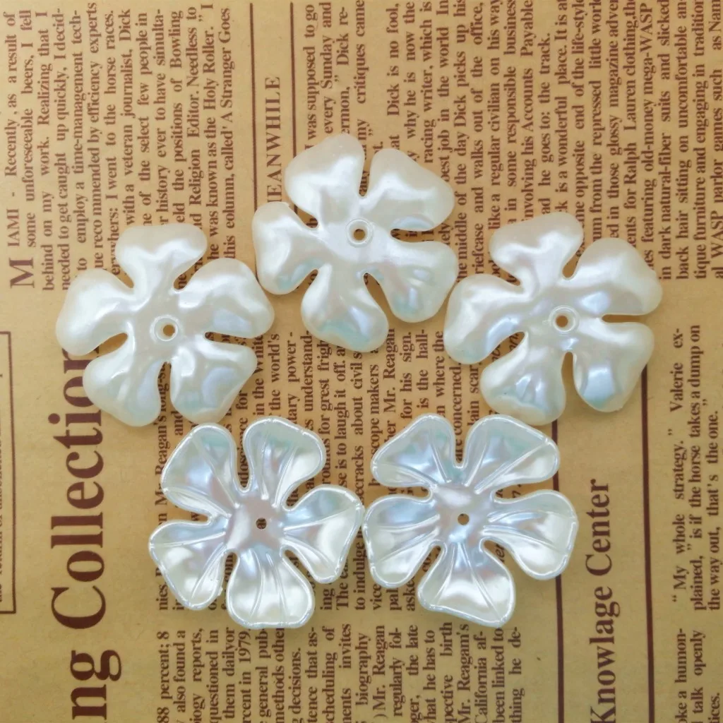 36mm 35pcs Five petal Flower Beads ABS Imitation Pearl Big Hole Beads