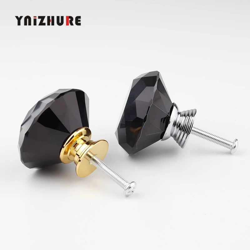 40mm Kitchen Cabinet Diamond Shape Design Black Crystal Glass Knobs GoldSilver Handle Minimalist Cupboard Pulls Drawer 1Pcs