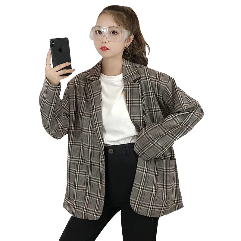Mihoshop Ulzzang Корейская женская модная одежда новое клетчатое винтажное Свободное