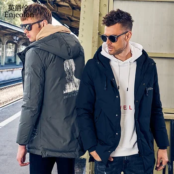 

Enjeolon Brand Winter Thick Winter Hoodies Long Down Jacket Men Printing Parka Coat Male Warm Parka Coat 3XL Down Parka YR2708