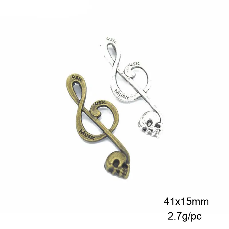 

25pcs/lot 15x41mm Antique Silver/Antique Bronze Alloy Music Skull Charms Pendant With Letter