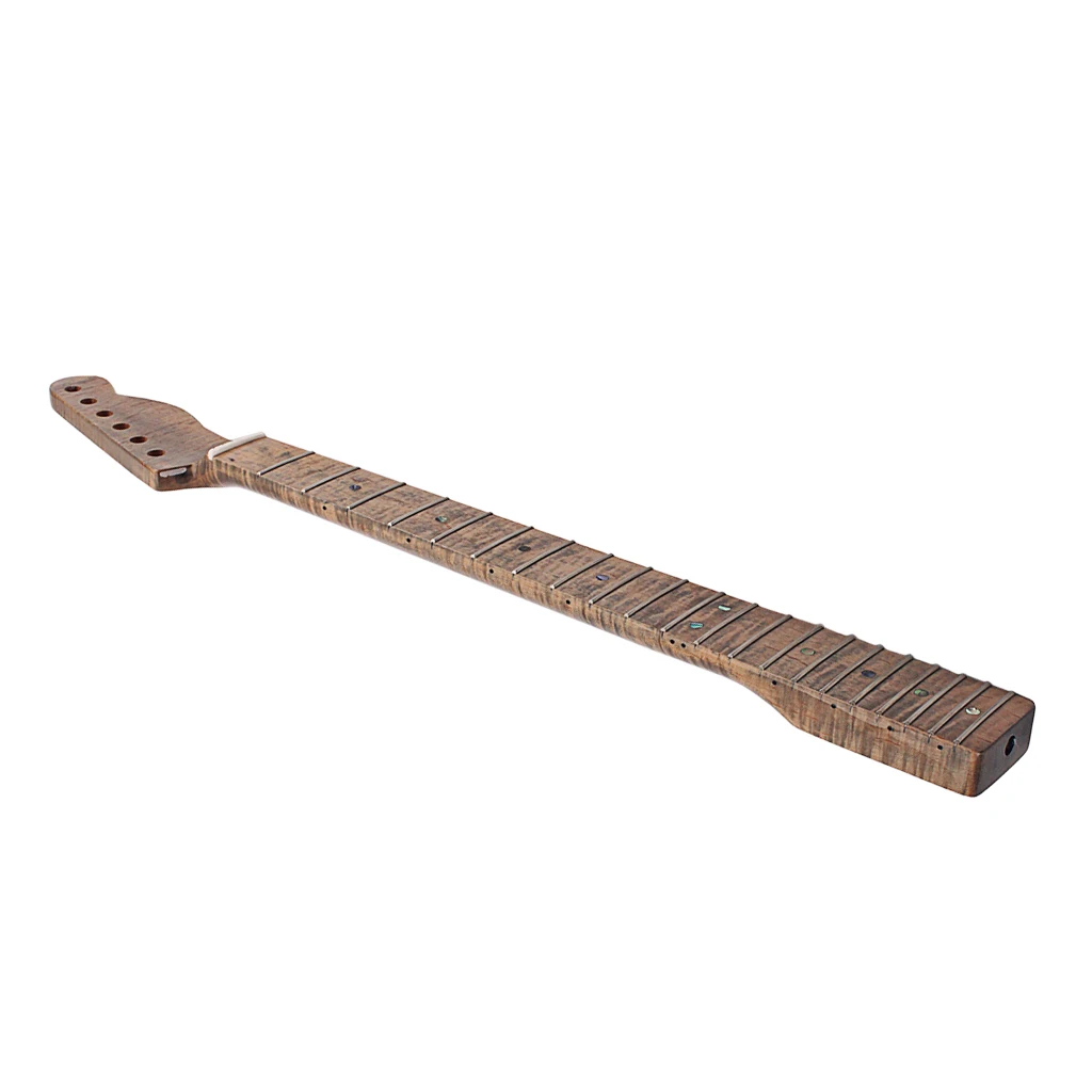 21 Fret Tiger Flame Maple Guitar Neck Replacement Part for Telecaster Electric Guitar Luthier w/ Dots Natural Glossy DIY