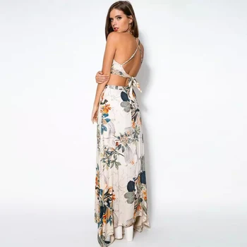 

2020 New Women Sets Sexy Vestidos Large Size Dress Party Maxi Formal Club Clothes Sets Summer Print Top Long Skirts Set