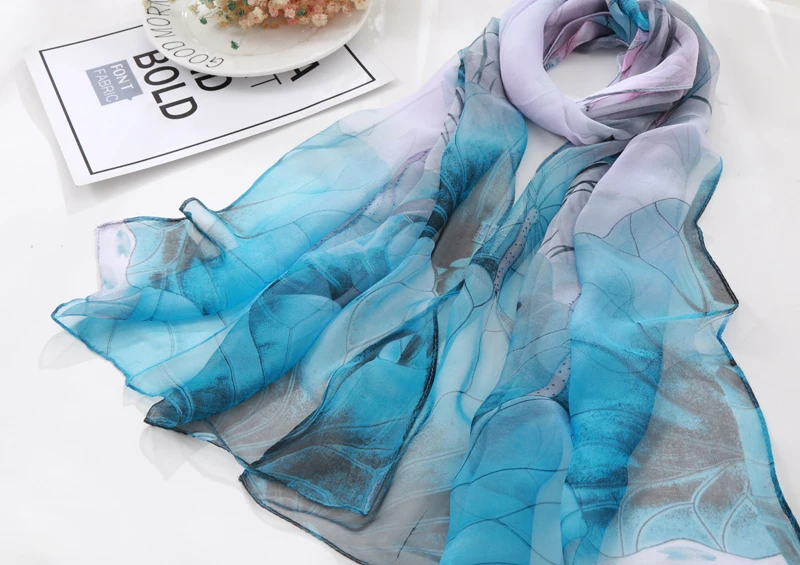 Summer Femme Scarves Scarf Scarf Women Floral Lotus Printing Long Soft Wrap Scarf Ladies Shawl Veil