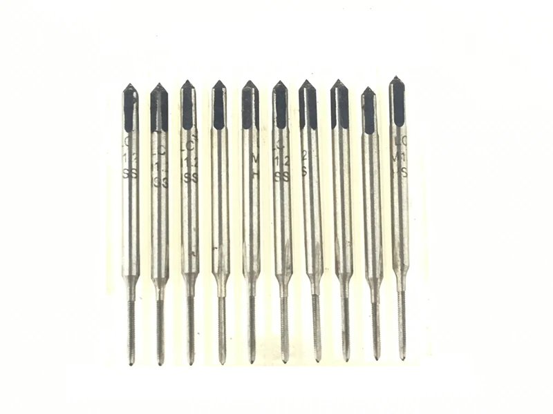 10pcs M1.2*0.25 기계 나사 탭 HSS H2 스트레이트 플루트 나사 스레드 메트릭 플러그 핸드 탭 드릴
