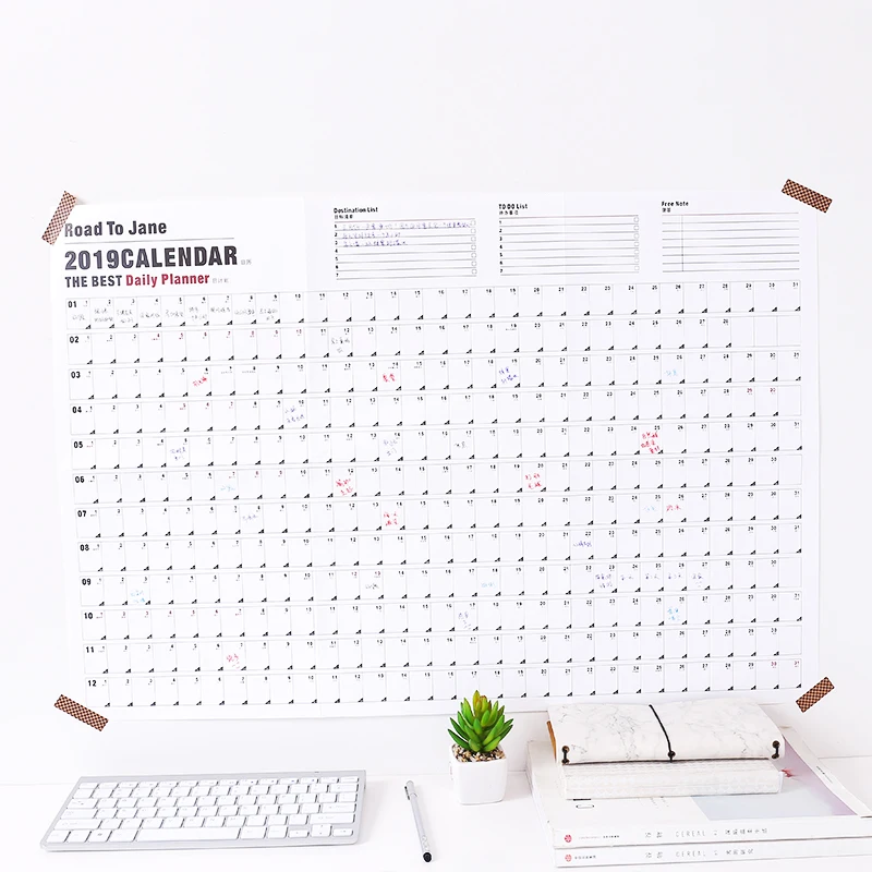 Креативный год планировщик 365 дней расписание ежедневного плана бумага для заметок офисная школьная настенная бумага календарь программа 76*52 см - Цвет: As show