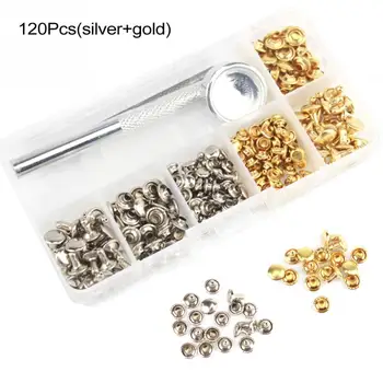 

120pcs set Silver And Gold With rivet Setting Tool Kit Double Cap Leather Copper Rivets 3 Sizes with storage box