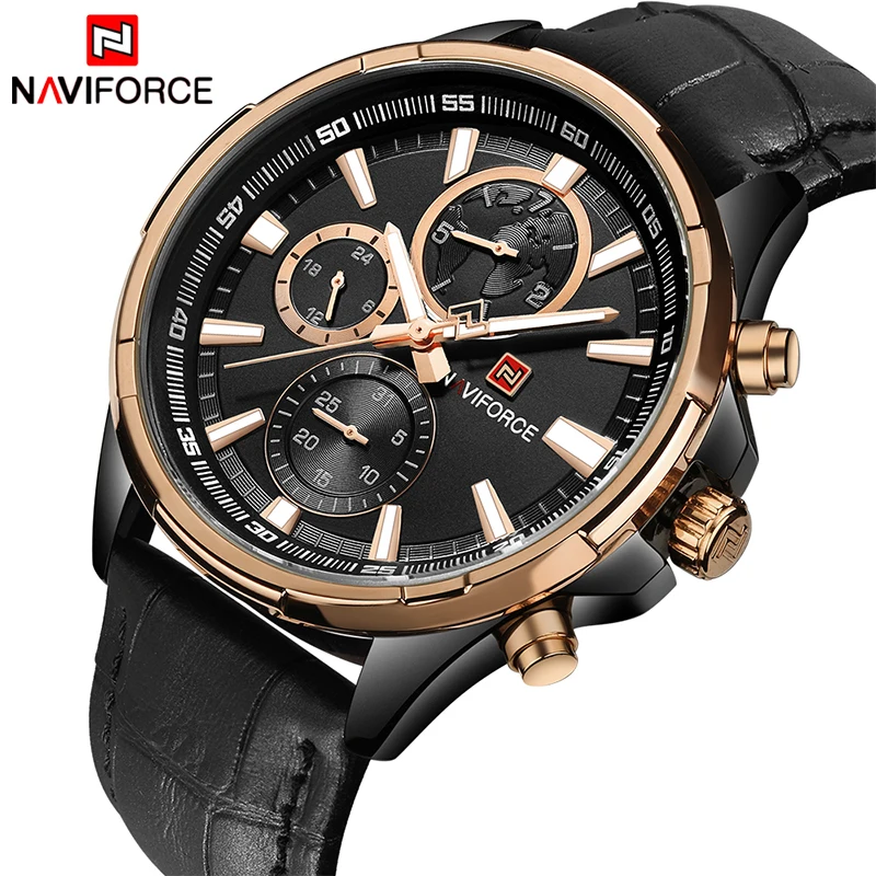 

Top Luxury Brand NAVIFORCE Men's Sports Watches Men Quartz 24 Hours Date Clock Man Leather Business Waterproof Wrist Watch
