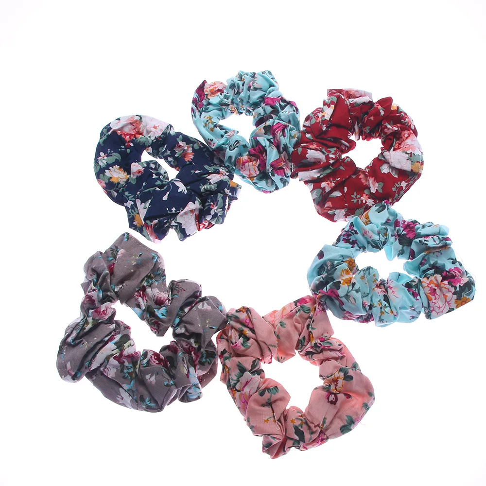 

1PC Girl Flower Pattern Fabric Hair Scrunchies Floral Ponytail Holder Hair ties Gum Elastic Hair Bands