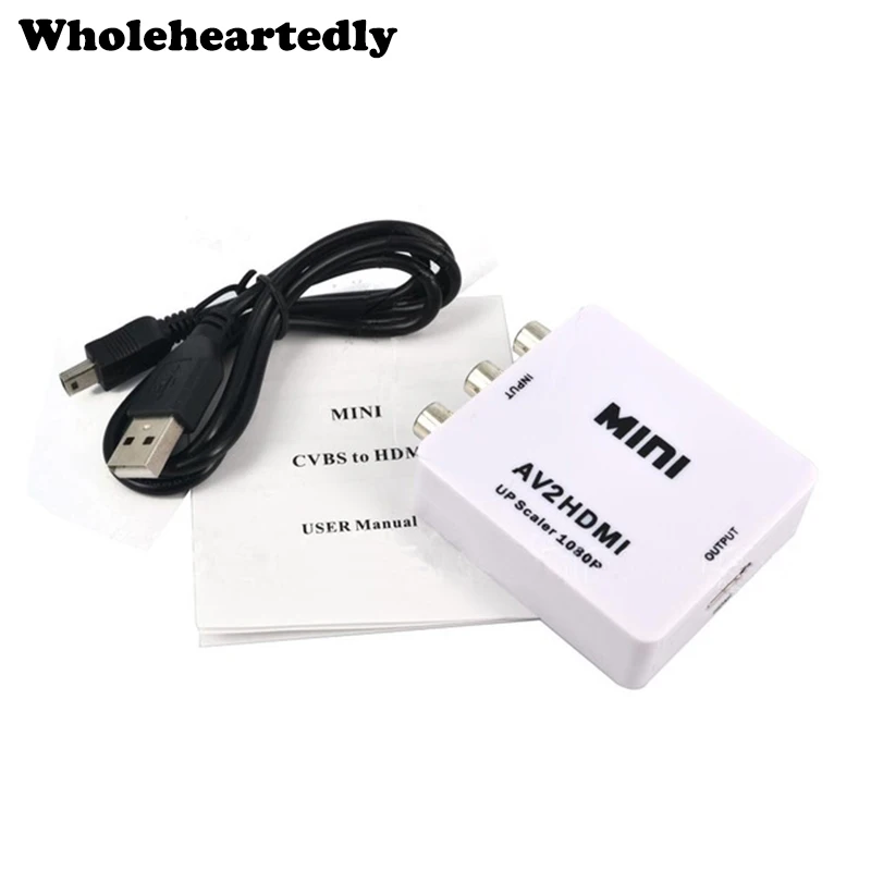 Mini HD Video Converter Box RCA CVSB L/R AV to HDMI Adapter 1080P HDMI2AV Support NTSC PAL Output TO |