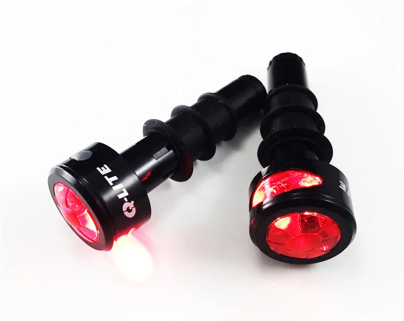 Discount Taiwan Q-LITE MTB Bar End Light Racing Bike 2 Mode Steady Flash Mountain Bike Bar End Light MTB Bicycle Handlebar End Light 3