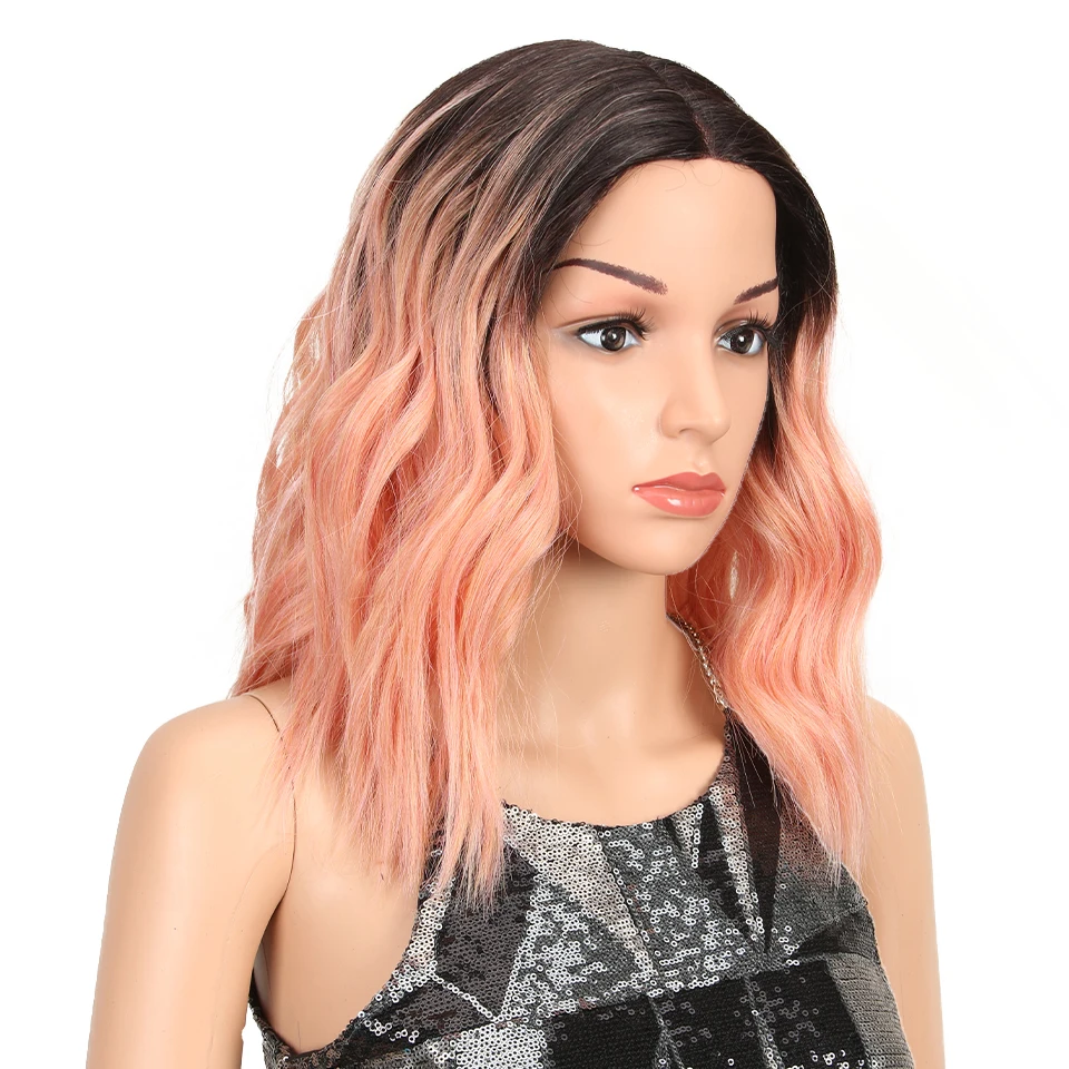 Волшебные волосы 14 дюймов Омбре розовые волнистые парики передние волосы на кружеве синтетические парики для черных женщин волнистые