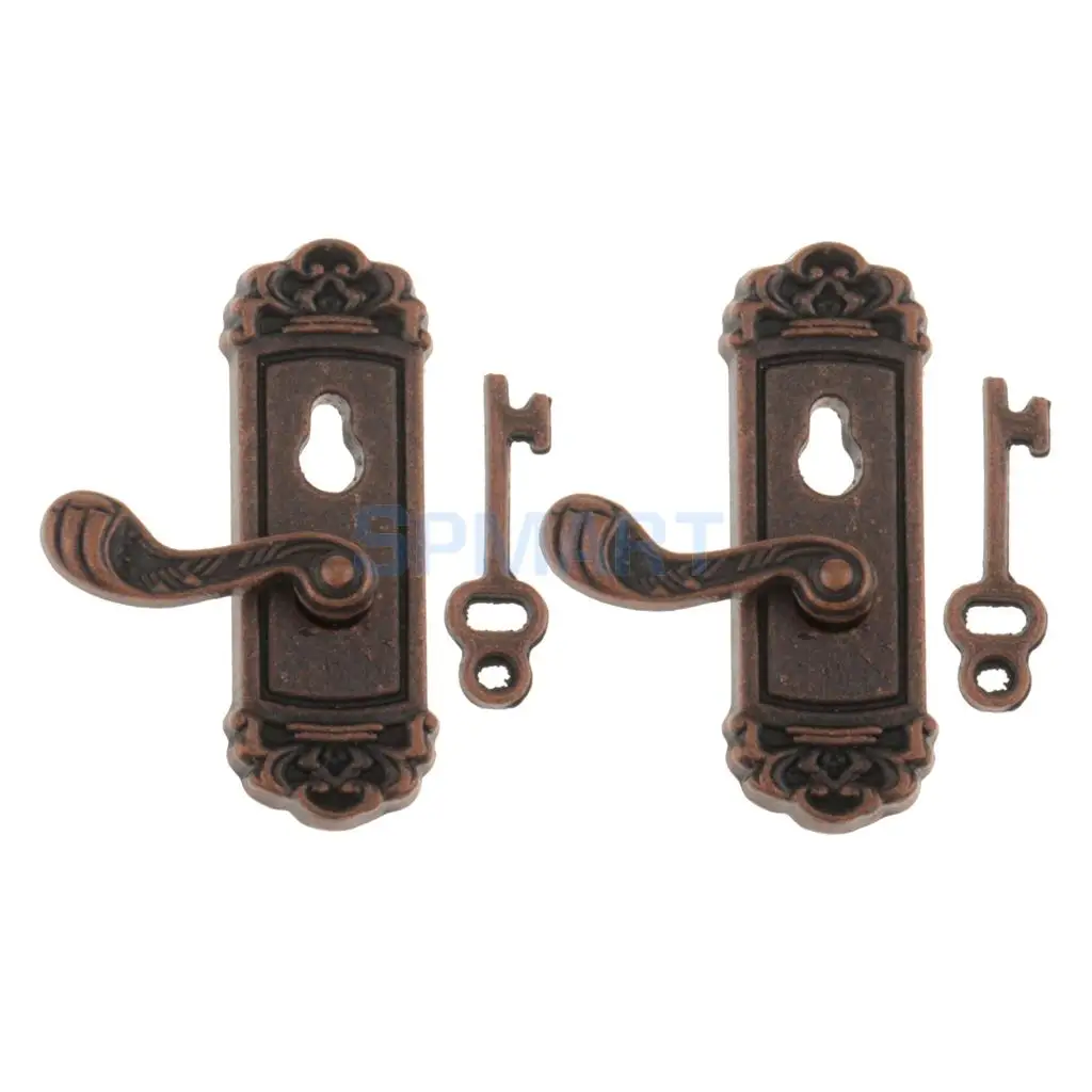 2 Pieces 1/12 Dollhouse Miniature Vintage Door Locks Keys - Right Handle