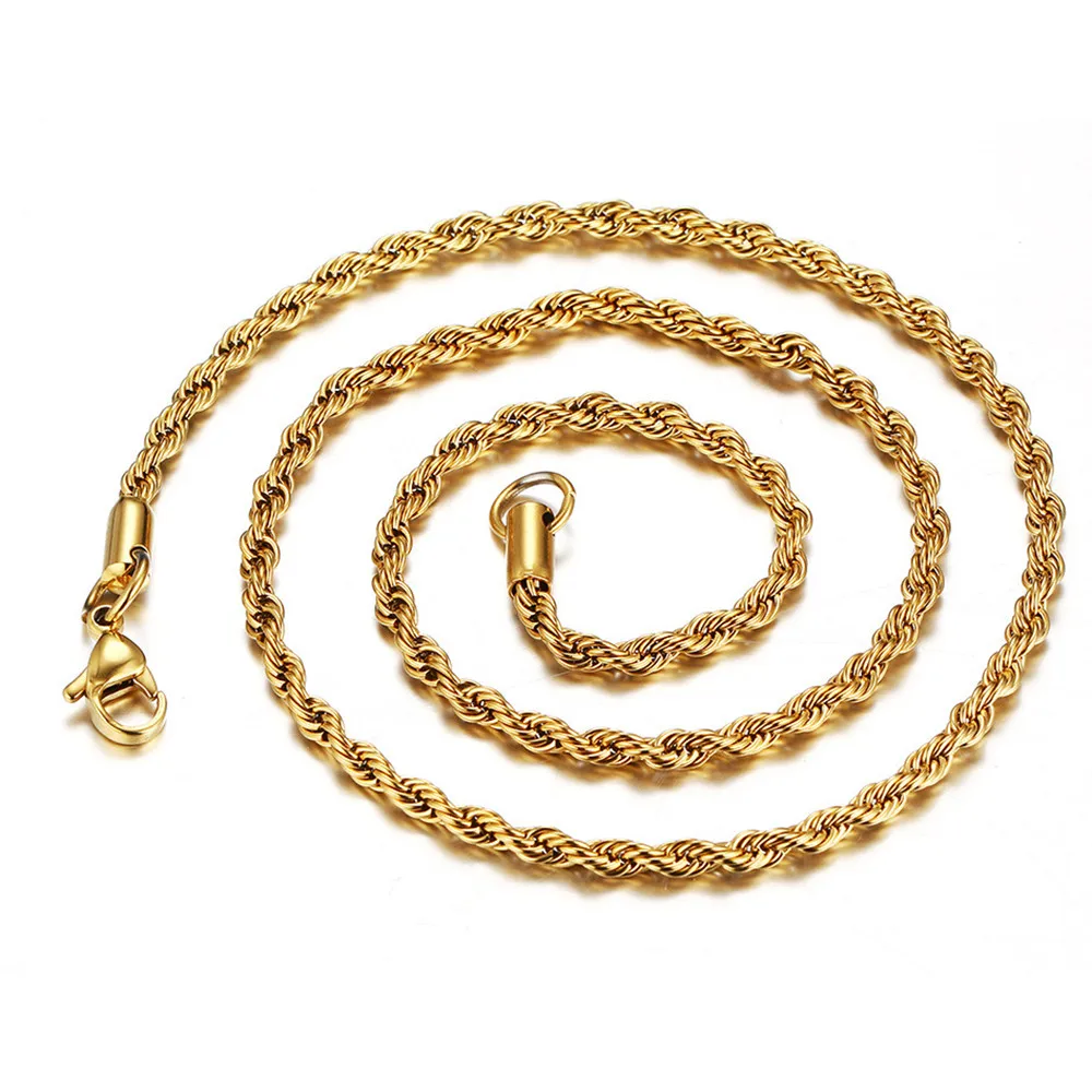 

Men Women Hip Hop Rapper Chain Stainless Steel Gold Color Rope Link chain Necklaces Womens Fashion Hip hop Jewelry collares 4H