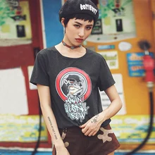 Летние новые женские короткие футболки с круглым вырезом и коротким рукавом, повседневные свободные универсальные хлопковые футболки в стиле панк хиппи