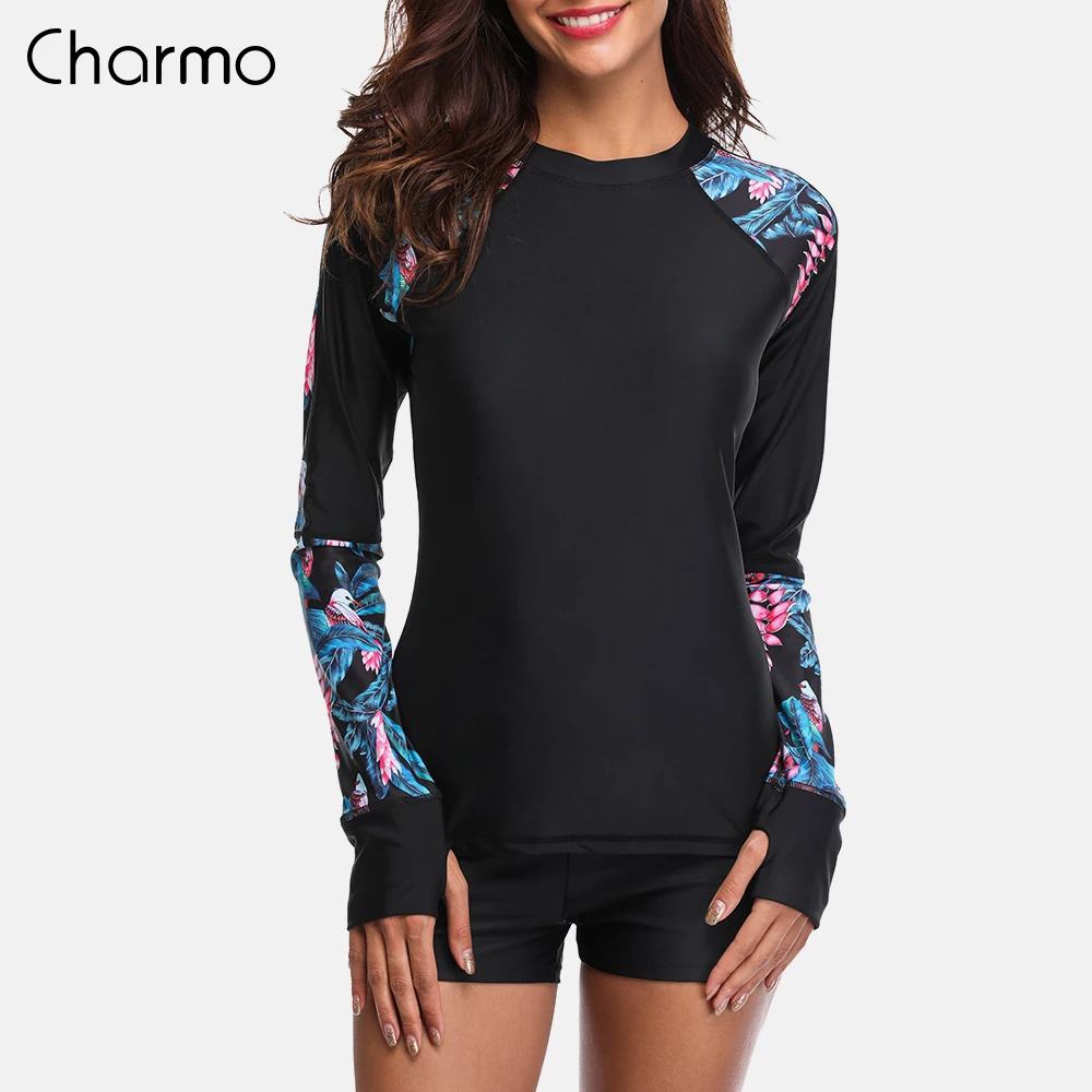 Женский купальник с длинным рукавом Charmo купальный костюм цветочным принтом