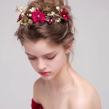 Свадебные повязки на голову с цветком красного вина, жемчугом, повязка на голову, украшение для волос с бабочкой, свадебная корона, аксессуары, тиара Фиори