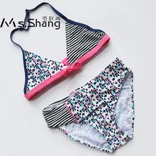 От 6 до 12 лет с геометрическим рисунком детский купальник; детский купальник С Рисунком Бикини для маленькой девочки Топ с бретелькой через шею, Плавание ming костюм в полоску для девочек-подростков Плавание одежда