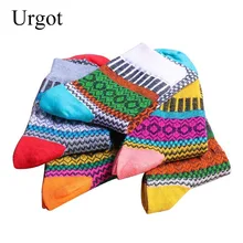 Urgot/5 пар женских носков в национальном стиле; сезон осень-зима; женские хлопковые толстые носки в стиле ретро; популярные цветные носки Meias