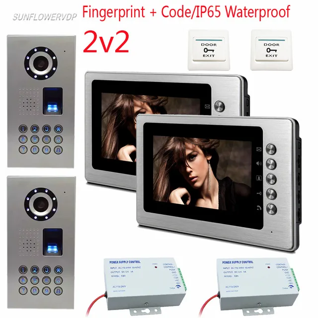 2v2 Fingerprint Pword Video Doorphones Ip65 Waterproof Home 2v2 Fingerprint Pword Video Doorphones Ip65 Waterproof Home Phones 2 Metal Color Monitors 7 Intercom