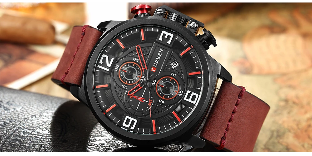 CURREN New Men Watches Fashion Sports Chronograph Red Wristwatch Waterproof Quartz Male Clock Relogio Masculino Montre Homme