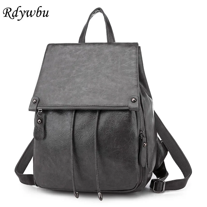 

Rdywbu Women Fashion Drawstring Backpack Girls Solid PU Leather School Bag Large Capacity Travel Bag Big Vintage Mochila B704